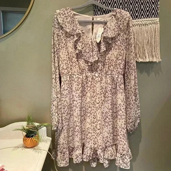MYSTREE LEOPARD CHEETAH PRINT FLOWY DRESS L - Picture 1 of 5
